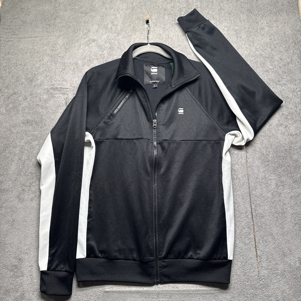 G Star Raw Ore Tracktop Raglan Sleeve Black White‎ Zip Jacket Streetwear Small - Picture 2 of 10